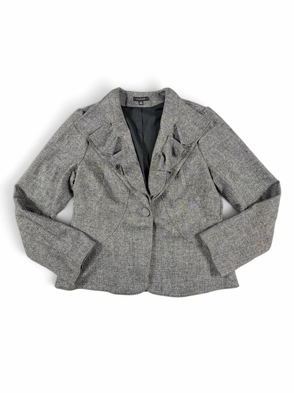 Saks Fifth Avenue Wool Blend Ruffle Blazer Jacket Gray Size 12